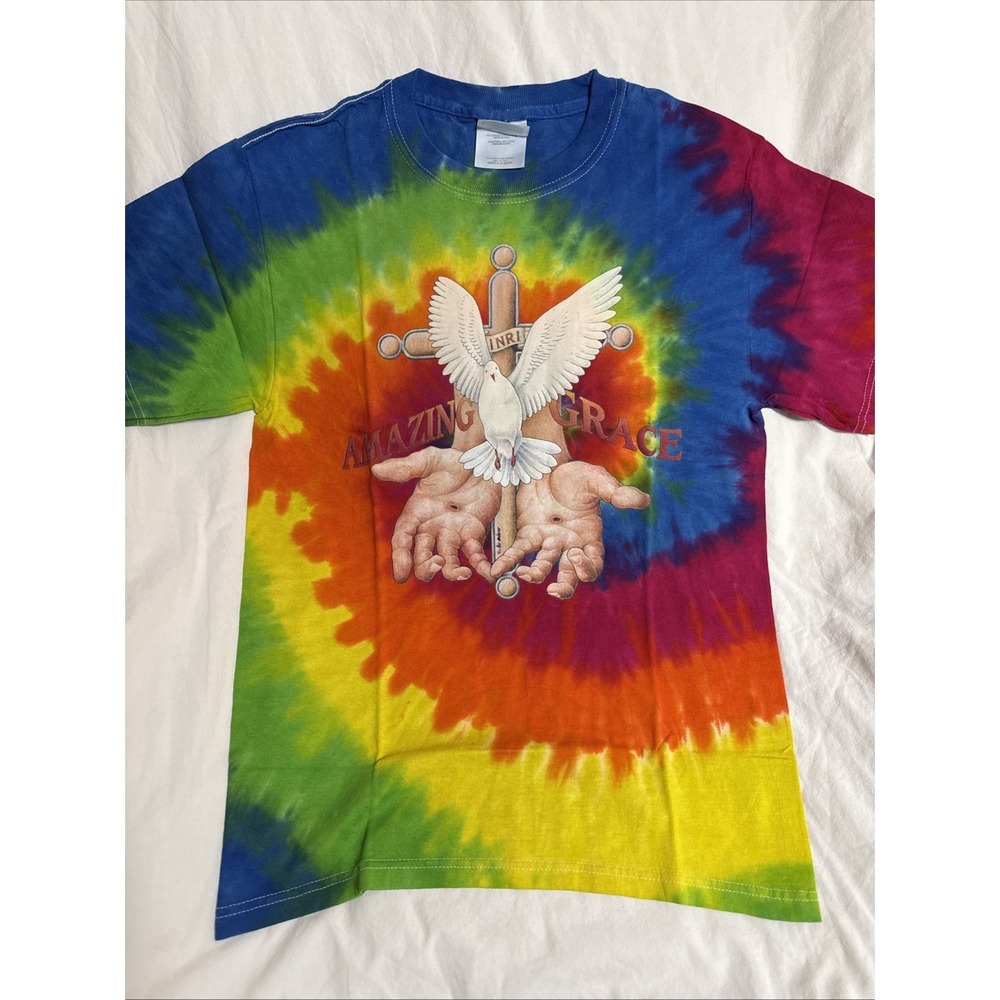 NWOT Rainbow Tie Dye Air Waves Amazing Grace Dove Graphic Tee T-Shirt Small